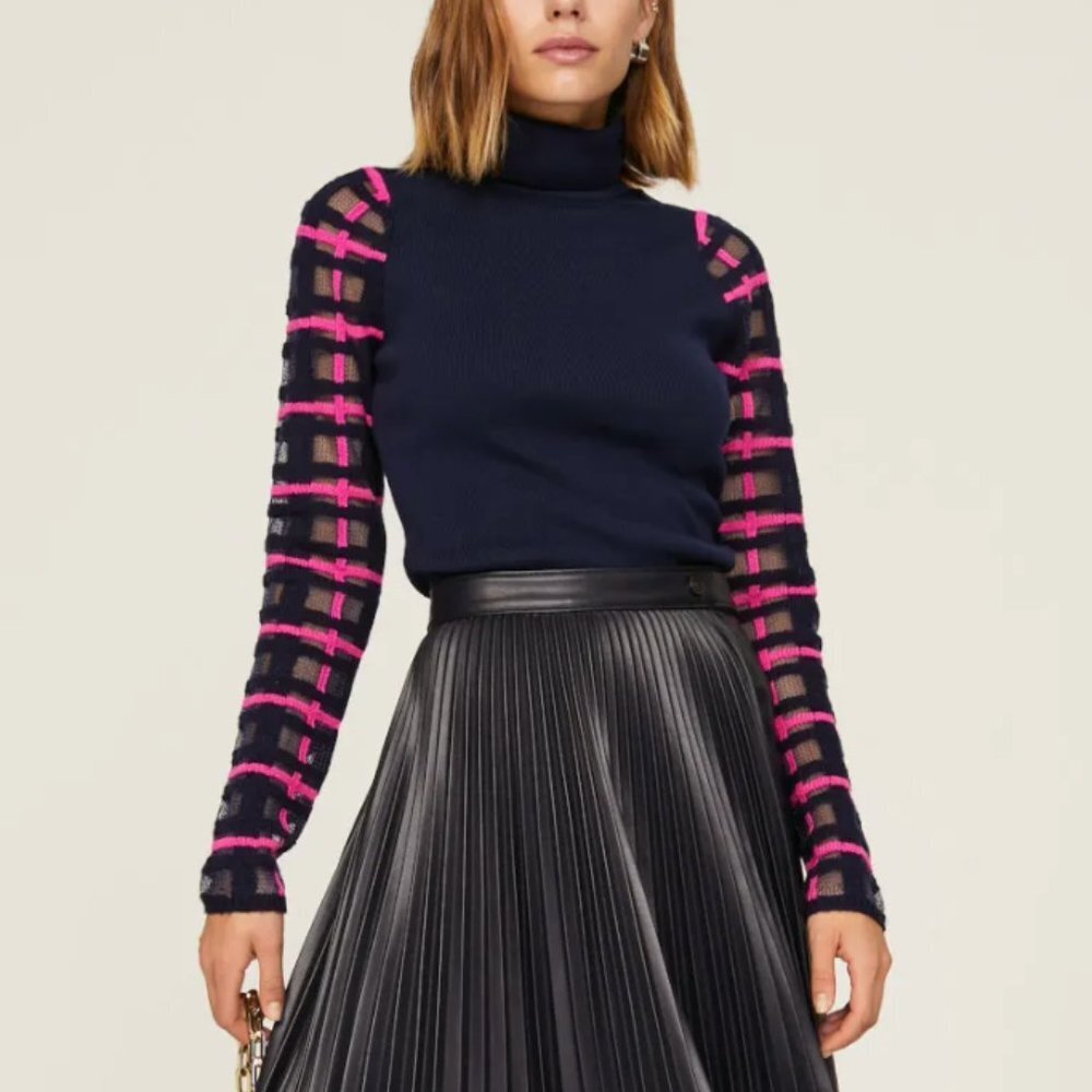 Esteban Cortazar Collective Sheer Sleeve Turtleneck Top size medium